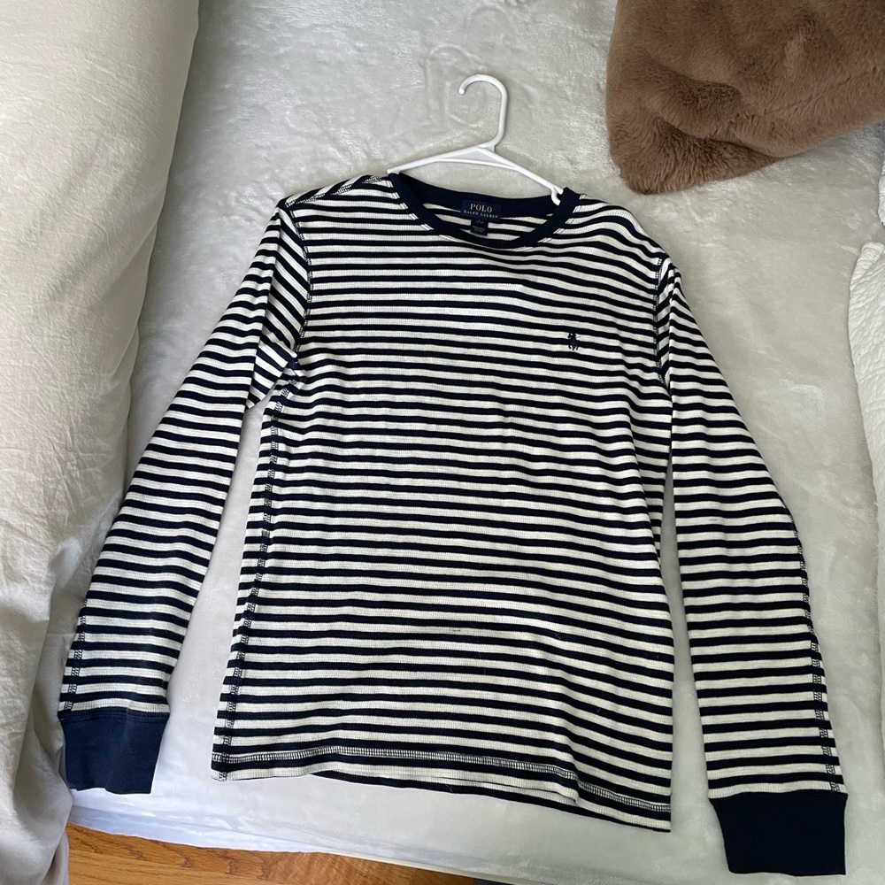 Polo Ralph Lauren Black and White Striped Long Sleeve Tee